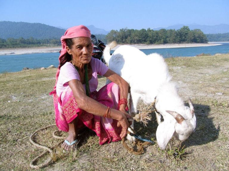 Trekking au Népal au village montagneux de Ghorepani le long d'un lac Akaoka